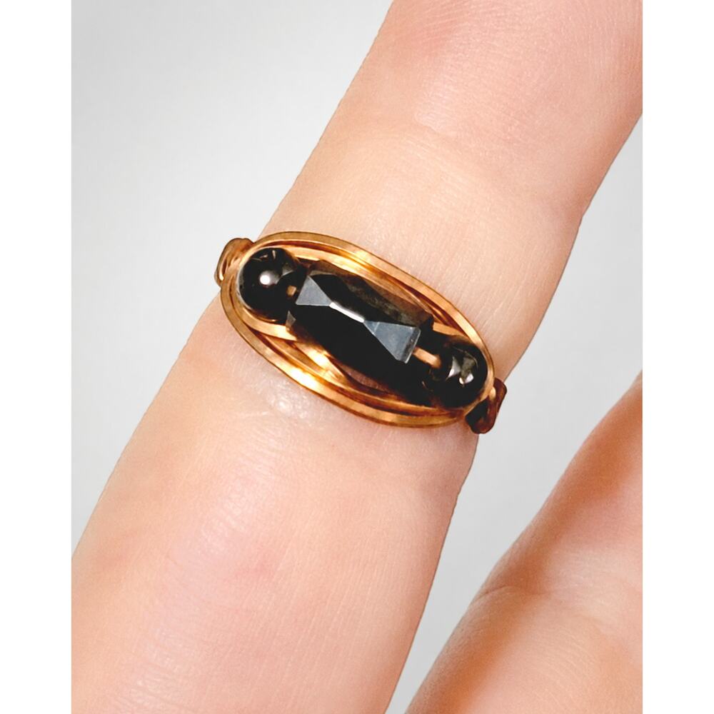 Copper Hematite Modernist Ring, Size 8–8.25, Black Edgy Statement Jewelry r-